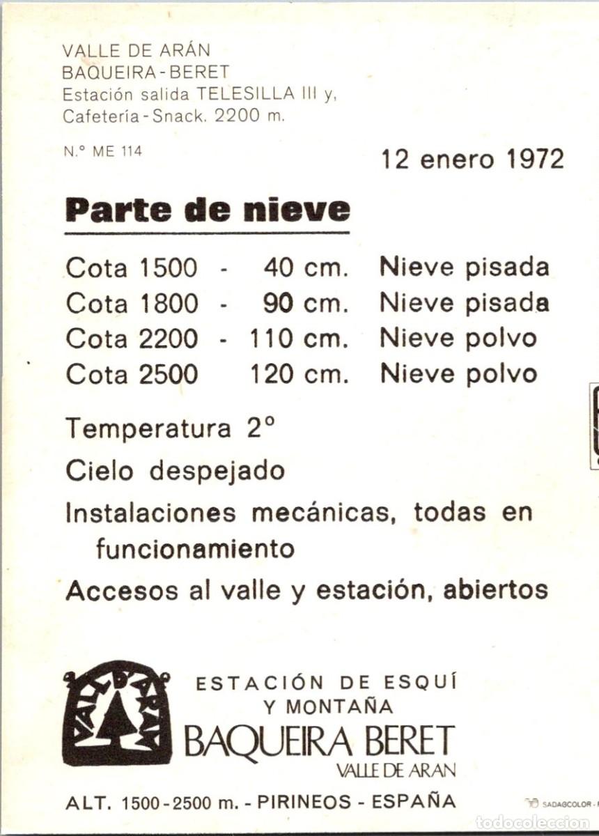 Coleccionismo deportivo: Baqueira Beret - Estaci&oacute;n Salida Telesilla III - 12 enero 1972 - Parte de Nieve - 150x104mm
