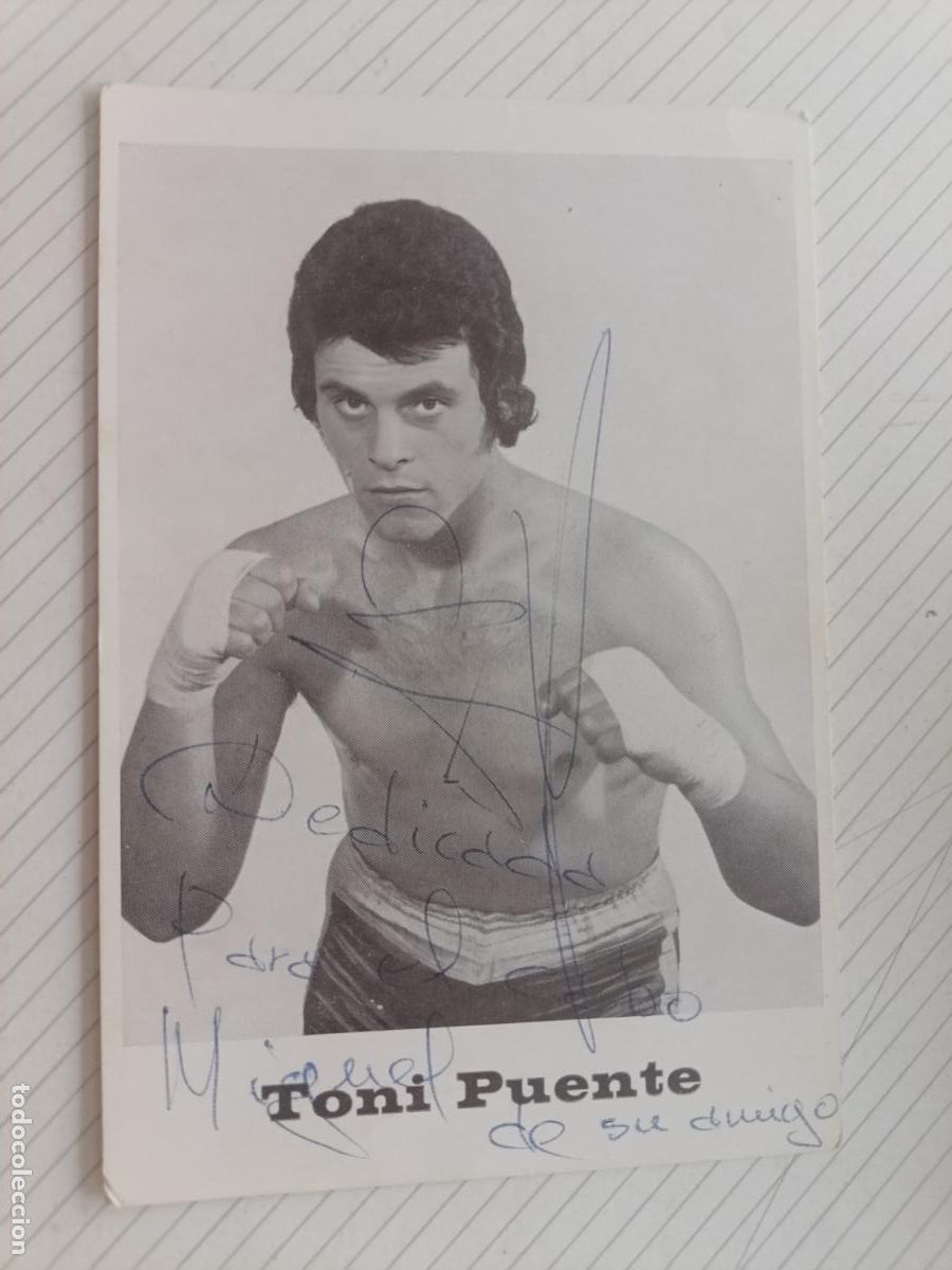 Coleccionismo deportivo: Boxeo. Toni Puente, tarjeta con aut&oacute;grafo