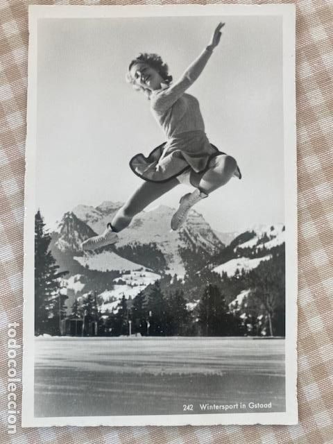 Coleccionismo deportivo: Patinaje sobre hielo. Antigua postal suiza. Wintersports in Gstaad. Ice Skating. Sin circular