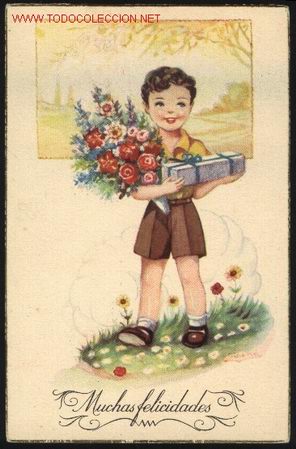 Postkarten: S-3746- Postal de felicitacion de los a&ntilde;os 50.