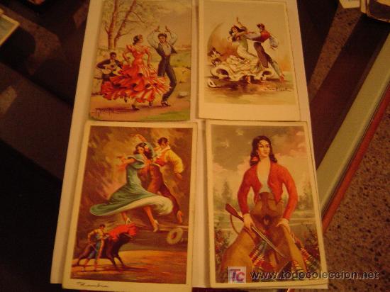Cartoline: 4 postales con motivos flamencos dibujadas