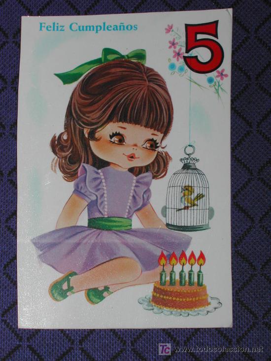Postkarten: POSTAL INFANTIL - A&ntilde;os - FELIZ QUINTO CUMPLEA&Ntilde;OS (Ni&ntilde;a) - A&ntilde;os 70.