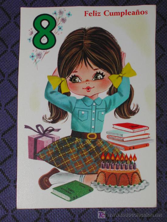 Postkarten: POSTAL INFANTIL - A&ntilde;os - FELIZ OCTAVO CUMPLEA&Ntilde;OS (Ni&ntilde;a) - A&ntilde;os 70.