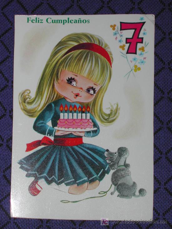 Postkarten: POSTAL INFANTIL - A&ntilde;os - FELIZ SEPTIMO CUMPLEA&Ntilde;OS (Ni&ntilde;a) - A&ntilde;os 70.