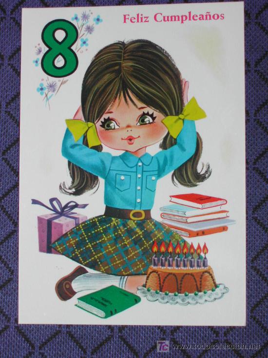 Postkarten: POSTAL INFANTIL - A&ntilde;os - FELIZ OCTAVO CUMPLEA&Ntilde;OS (Ni&ntilde;a) - A&ntilde;os 70.