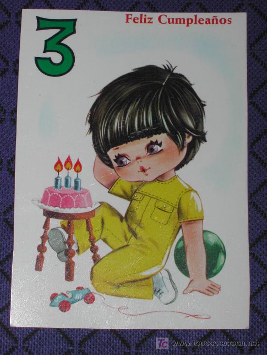Postcards: POSTAL INFANTIL - A&ntilde;os - FELIZ TERCER CUMPLEA&Ntilde;OS (Ni&ntilde;o) - A&ntilde;os 70.