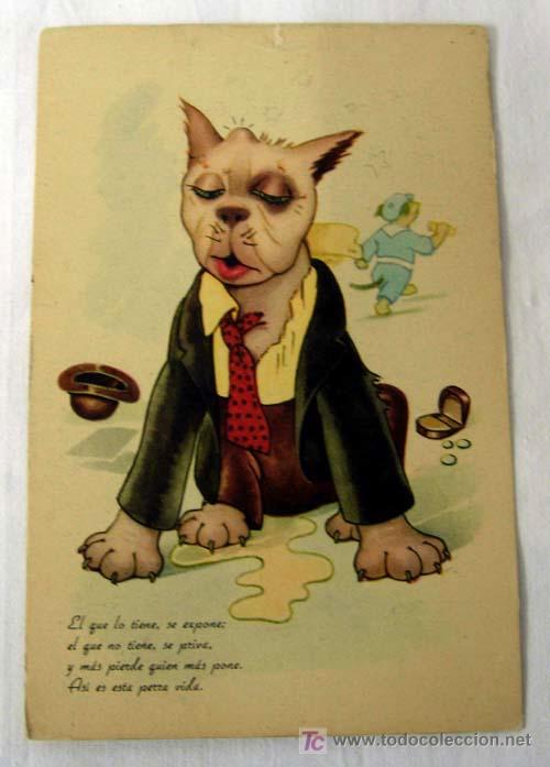 Postkarten: Postal sat&iacute;rica dibujada con perro y refr&aacute;n Perra vida Amilca Serie 2 sin circular