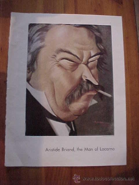 Postales: CARICATURA DE ARISTIDE BRIAND, THE MAN OF LOCARNO. EN REVERSO DEL PRESIDENT HOOVER. TEXTO EN INGLES.