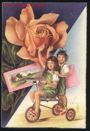 Postkarten: A-0330- Postal de Felicitaci&oacute;n con dibujo de ni&ntilde;os