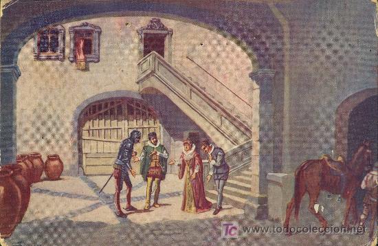 Cartes Postales: TARJETA POSTAL DE DON QUIOTE DE LA MANCHA. N&ordm;19 EN CASA DEL CABALLERO DEL VERDE GABAN