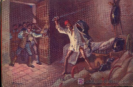Cartes Postales: TARJETA POSTAL DE DON QUIOTE DE LA MANCHA. N&ordm;12 DESCOMUNAL BATALLA CON LOS CUEROS DE VINO