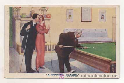 Cartoline: A WINNING HAZARD. POSTAL HUMOR&Iacute;STICA BILLAR. 'BILIARDS EXPRESSIONS'
