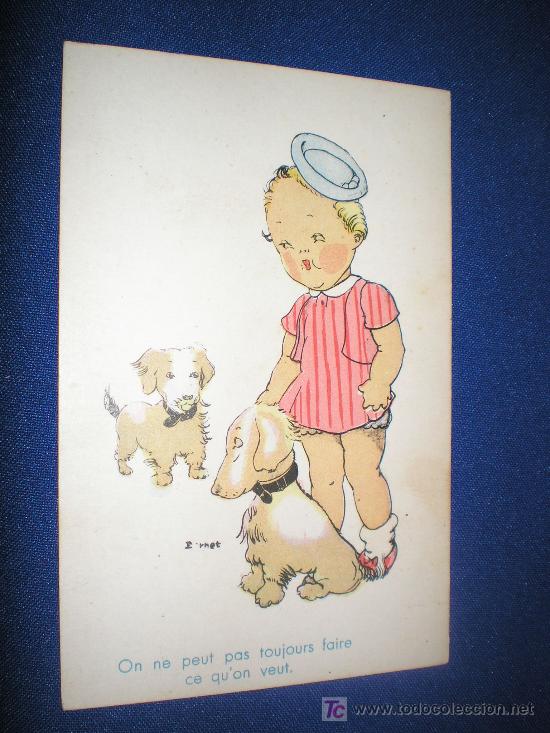 Cartoline: BONITA POSTAL FRANCESA DE NI&Ntilde;A CON PERROS - ILUSTRADOR: BERNET