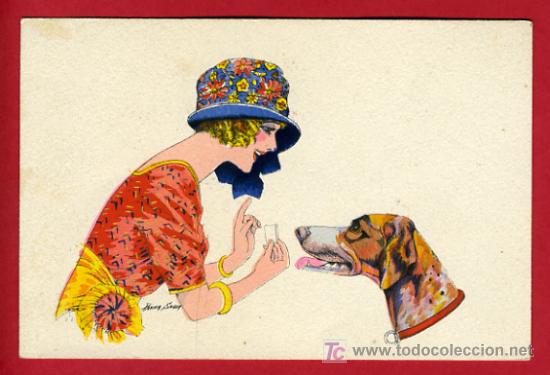 Postkarten: POSTAL ILUSTRADA DE XAVIER SAGER, SE&Ntilde;ORA CON PERRO ,   P38114