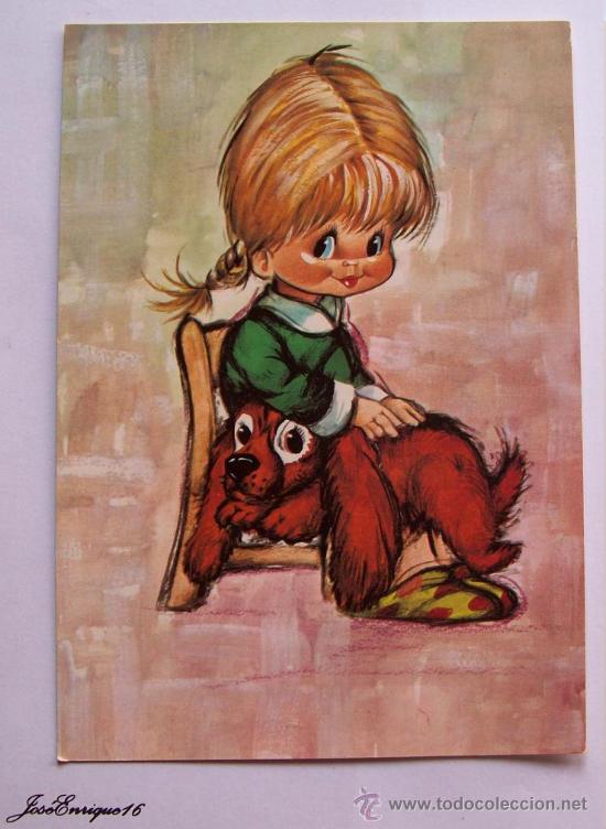 Postkarten: POSTAL DISE&Ntilde;O INFANTIL, ANCO 11/53 PRINTED IN GERMANY. NI&Ntilde;A CON PERRO EN BRAZOS