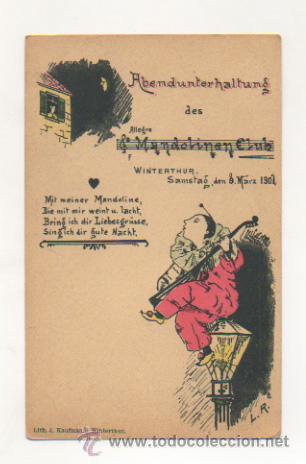 Cartoline: POSTAL ILUSTRADA. M&Uacute;SICA. . WINTERTHUR. (REVERSO SIN DIVIDIR). LITH. J. KAUFMANN.