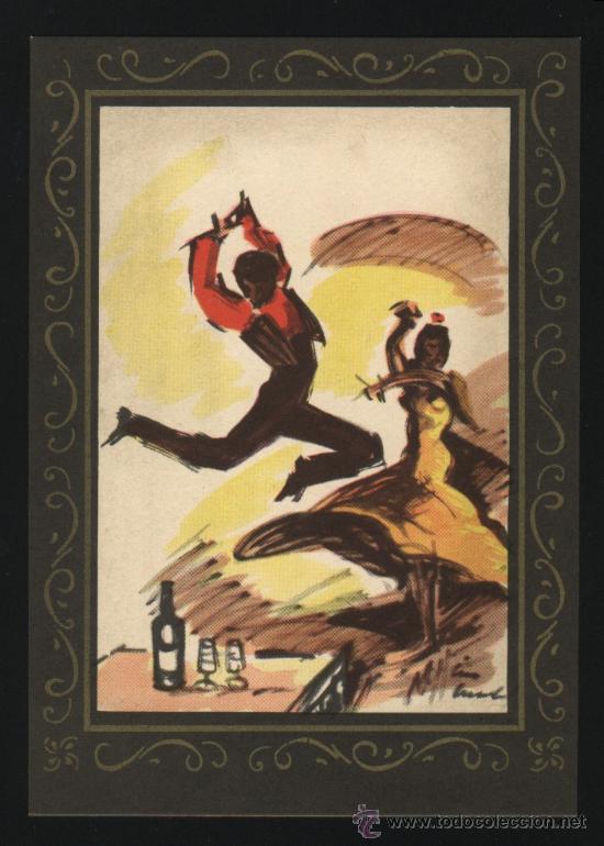 Postkarten: B-1019- POSTAL CON DIBUJO DE MILLAN LLAMAS. BAILE ESPA&Ntilde;OL. 1964.
