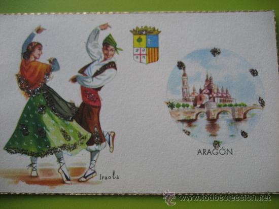 Postais: Aragon. Dibujo Iraola. Tarjeta de dos hojas