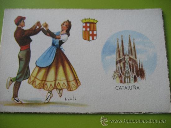 Postais: Catalu&ntilde;a. Dibujo Iraola. Tarjeta de dos hojas
