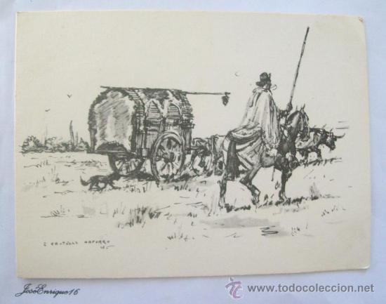 Postais: DIBUJO GAUCHO CABALLO Y CARRETA. CASTELLS Y CAPURRO. URUGUAY 1970 - HORSE