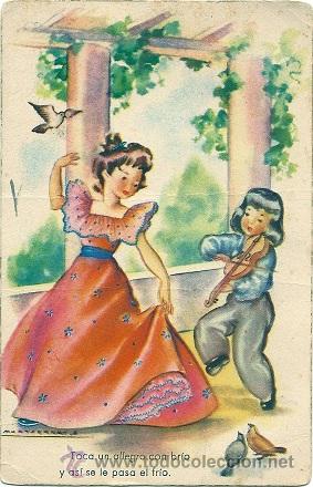 Postais: 5455 - MONTSERRAT BARTA-TOCA UN ALLEGRO CON BR&Iacute;O- EDICIONES COL&Oacute;N SERIE 116/1 - BENISI- DATA 1945