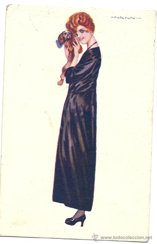Cartoline: 8212 - NANNI- ANTIGUA POSTAL-UFF N&ordm; 300-2-PROP. ART. RESER.-DAMA DE &Eacute;POCA CON PERRO-CIRCULADA 1920