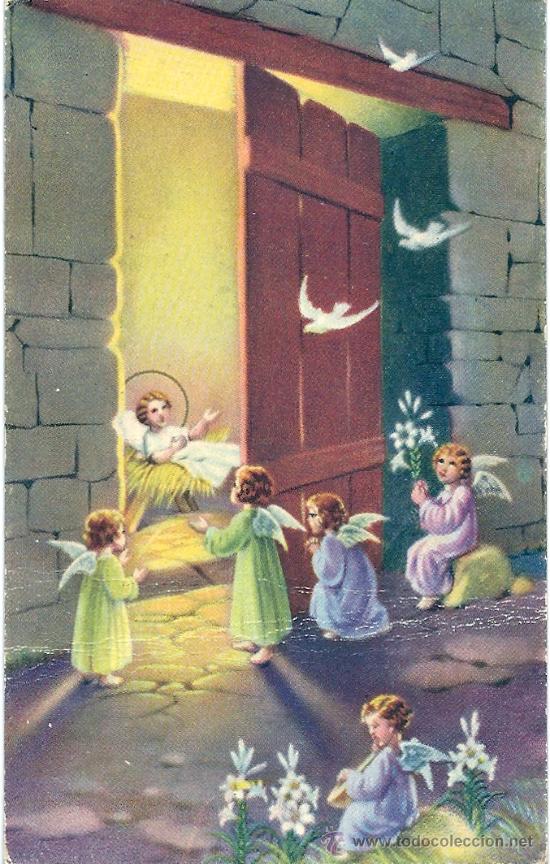 Cartoline: 8222 - ANGELES CUSTODIANDO AL NI&Ntilde;O EN EL PORTAL DE BEL&Eacute;N -EDICIONES NB - N&ordm; 751 - DATA 1942
