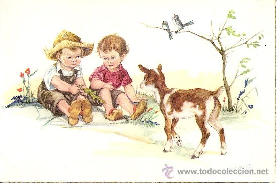Postais: POSTAL ILUSTRACION INFANTIL A&Ntilde;OS 50 FIRMADA COLLADO