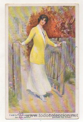 Postkarten: POSTAL ILUSTRADA. MUJER. WAITING.