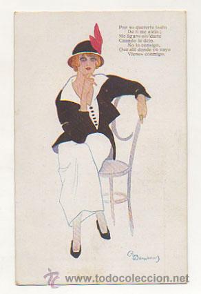 Cartoline: POSTAL ILUSTRADA POR 'R. BAIXERAS'. MUJER. (COLL SALIETI, N&ordm; 162). CON PUBLICIDAD.