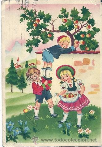 Cartes Postales: 8787- PILLANDO MANZANAS - GRACIOSA POSTAL EDICIONES PMCE - IMPRESA EN ITALIA- CIRCULADA 1952