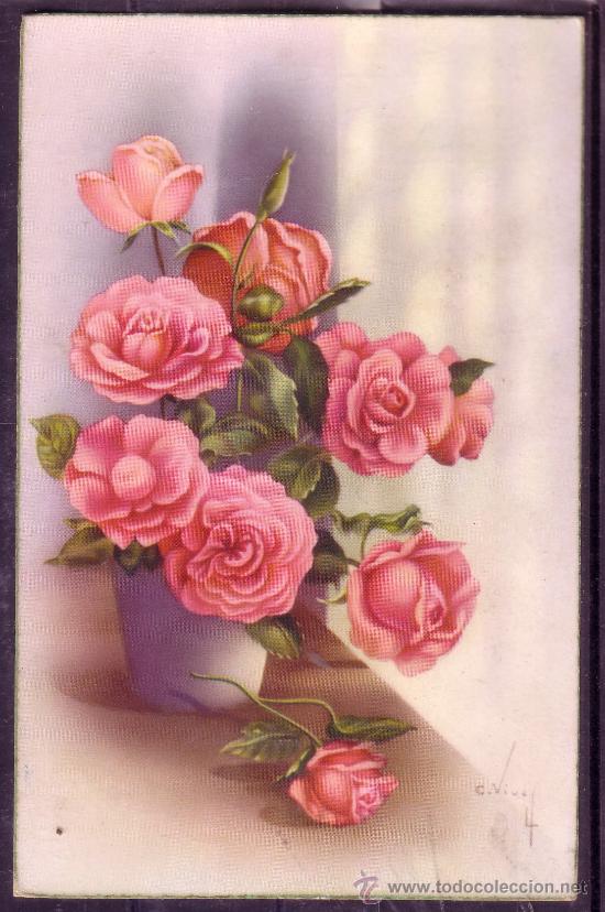Cartoline: POSTAL CON DIBUJOS DE TEMAS FLORALES - FLORES - A&Ntilde;OS 50/60