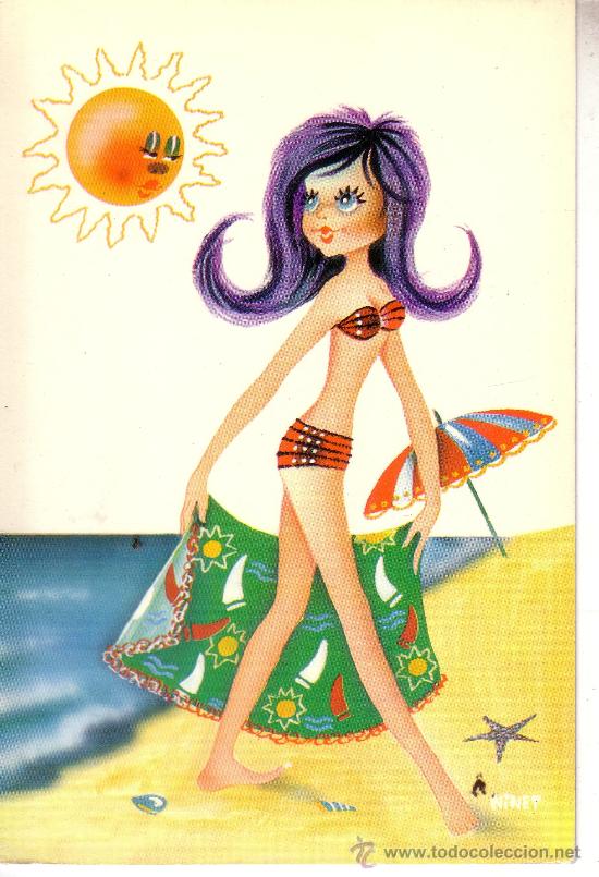 Postales: POSTAL CON DIBUJO DE JOVENCITA