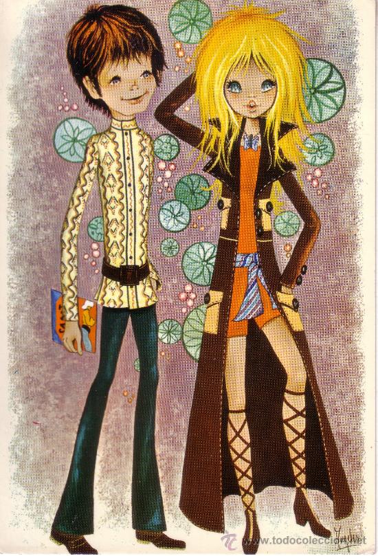 Postales: POSTAL CON DIBUJO DE PAREJITAS FELICES - ROMANTICAS