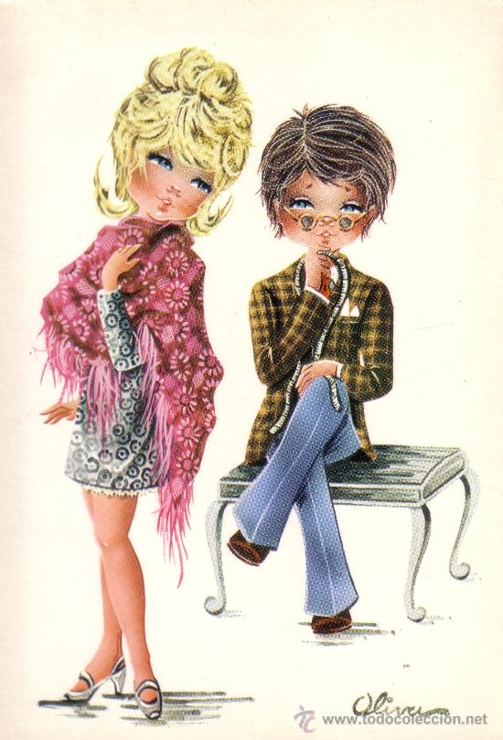 Postales: POSTAL CON DIBUJO DE PAREJITAS FELICES - ROMANTICAS