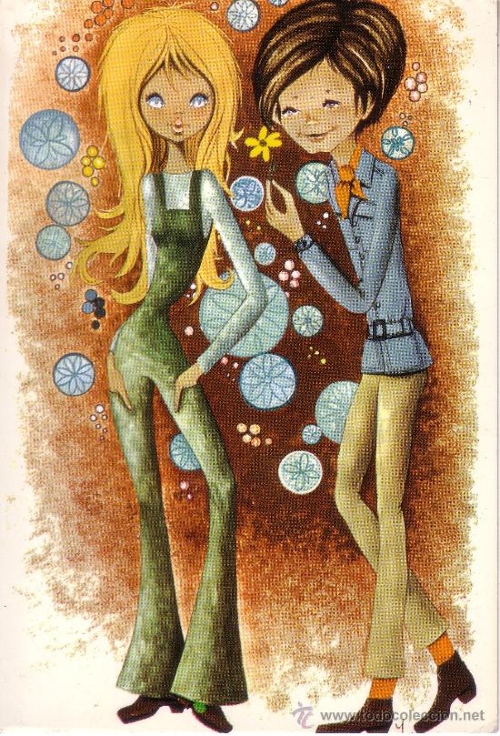 Postales: POSTAL CON DIBUJO DE PAREJITAS FELICES - ROMANTICAS