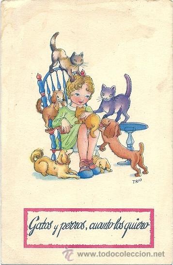 Postcards: 0831A -ANTIGUA POSTAL GATOS Y PERROS ... EDICIONES TRIO - SERIE 32 - DATA 1945