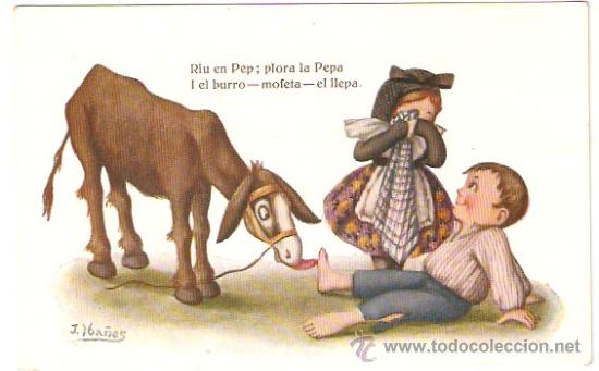 Postcards: J.Iba&ntilde;ez. Pareja ni&ntilde;os con burro. n&ordm; 498. - Vell i Bell