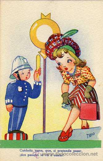 Postcards: Ilustrador o dibujante Trio. Serie 38. Escrita. Cuidado, nena, que, si pretende ...