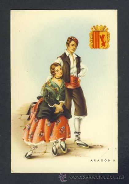 Postkarten: Postal ilustrada por MRG: Pareja con vestido tipico de Aragon (JBR num. 212 9)
