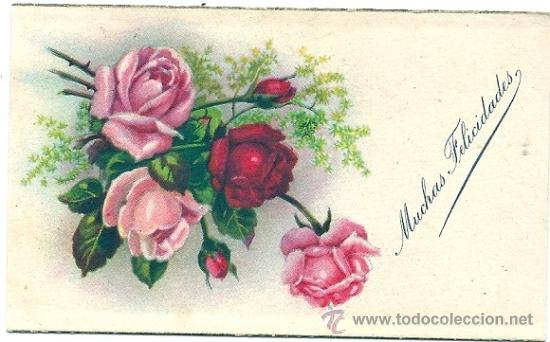 Cartoline: 6024X - PRECIOSA Y ANTIGUA TARJETA DE MUCHAS FELICIDADES - CANTOS DORADOS - 10,3X6,3CM