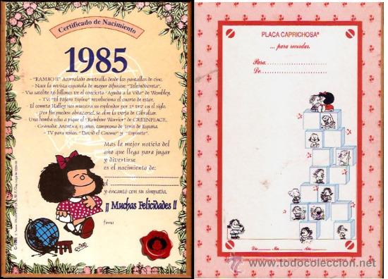 Certificado De Nacimiento 1985 Mafalda Pla Buy Old Postcards