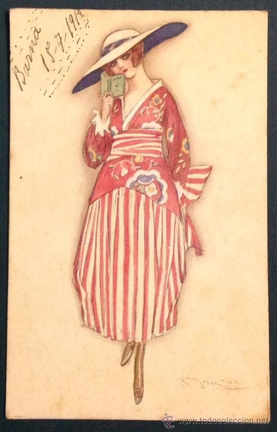 Postais: POSTAL ILUSTRADA POR MAUZAN. MUJER, CON LIBRO.
