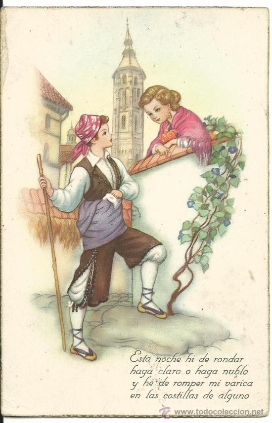 Postkarten: POSTAL EDICIONES CYZ 814 / PAREJA DE ARAGONESES / ILUSTRA FREIXAS / SIN FRANQUEAR PERO ESCRITA