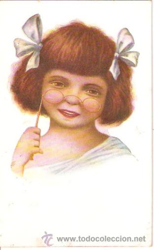 Postcards: POSTAL ILUSTRADA. Ni&ntilde;a con gafas. Ed. VICTORIA. N&ordm; 613. J. IBA&Ntilde;EZ.Vell i Bell