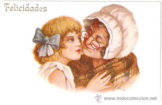 Postcards: POSTAL ILUSTRADA. Ni&ntilde;a y abuela con gafas. Ed. VICTORIA. N&ordm; 910. J. IBA&Ntilde;EZ.Vell i Bell