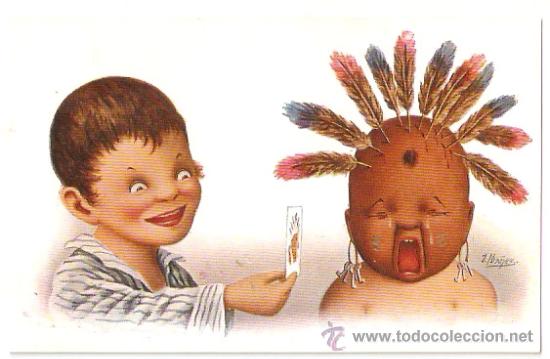 Postcards: POSTAL ILUSTRADA. Ni&ntilde;o y ni&ntilde;o indio. Ed. VICTORIA. N&ordm; 704. J. IBA&Ntilde;EZ.Vell i Bell