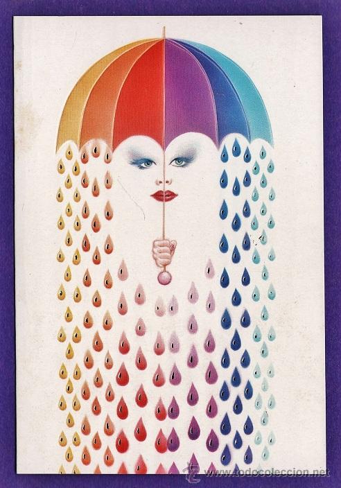 Cartes Postales: postal felicitacion - paraguas lluvia multicolor - n&ordm; 6241 -ed.subi - carnet doble - nueva 1985