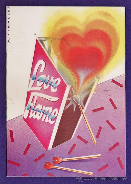 Cartes Postales: love flame - dib. a.miralles - papelidea n&ordm; 6241 - ed. abella arts - carnet doble - nueva - a&ntilde;o 1984