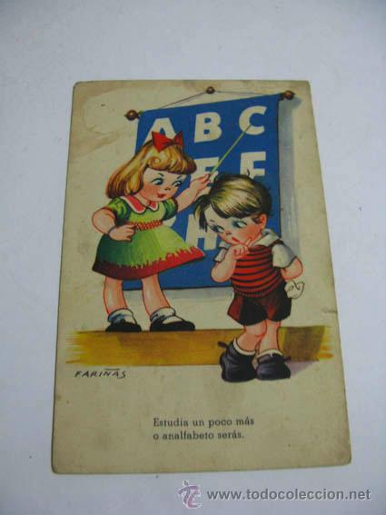 Cartoline: Postal ilustrada imagen de ni&ntilde;o en la escuela, editada PD serie 869.